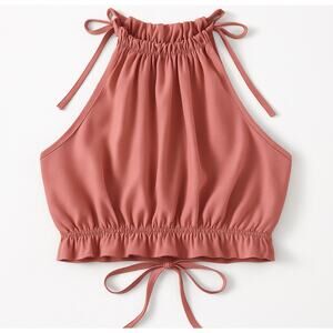 SHEIN Pink Tie Back Crop Top Size Small Halter Style Sleeveless Ruffle Hem Shirt